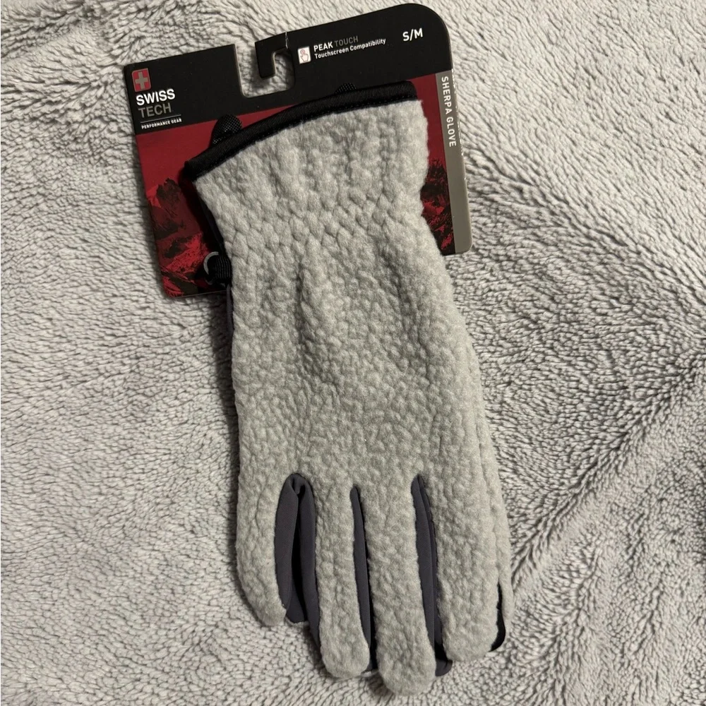 Swiss Tech Mens Size S/M Sherpa Glove Gray Heather Touchscreen Compatible